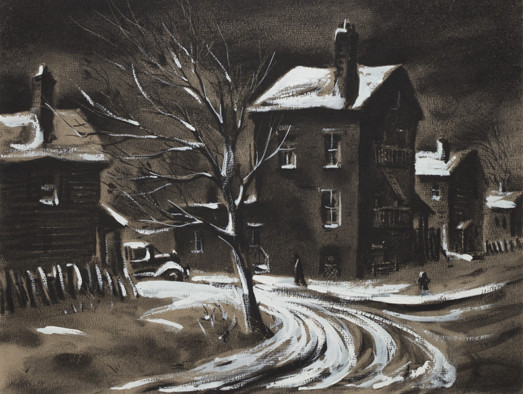 Henry Martin Gasser : Winter night, 1940s, nuit d'hiver sous la neige