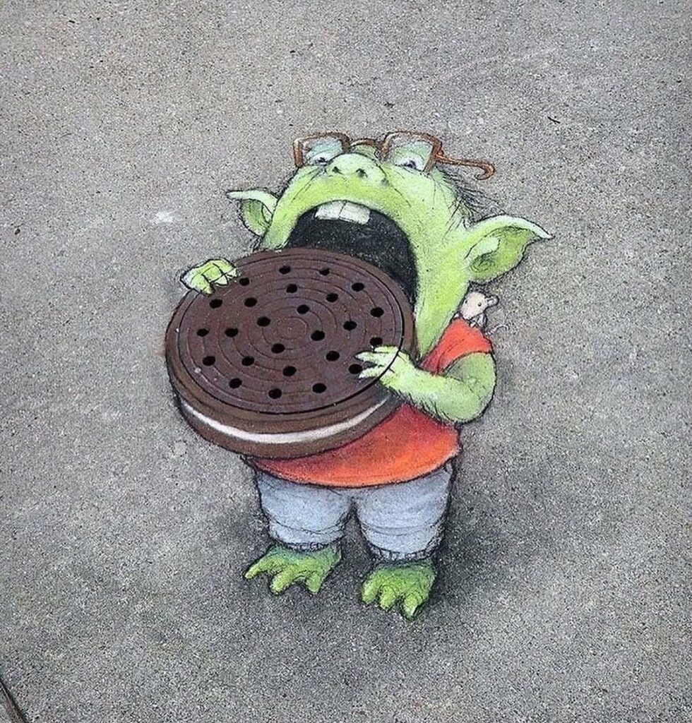 d'égouts et des couleurs - David Zinn, street-art, plaque d'égout Oreo