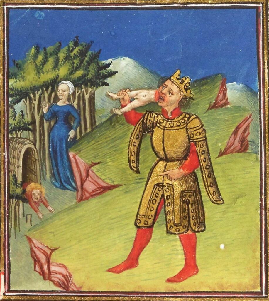 complotisme : les vacances des riches. From Boccaccio’s “Des cas de nobles hommes et femmes” (French version of “De Casibus”), France c. 1470