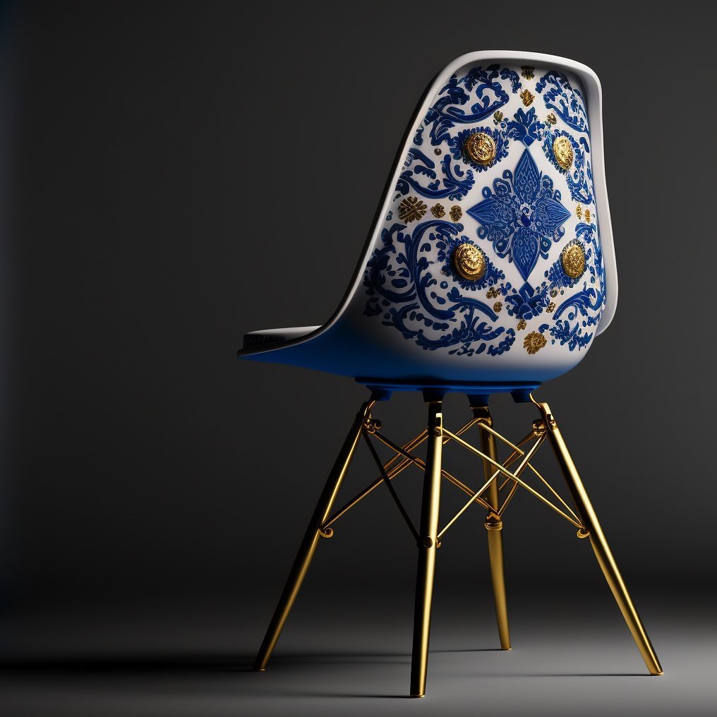 assis dans un vase Ming. designer industriel Vjeko Chaise coquille en céramique et or siège Ming