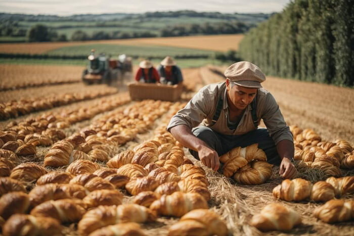 France : la récolte quotidienne des croissants frais. Stux