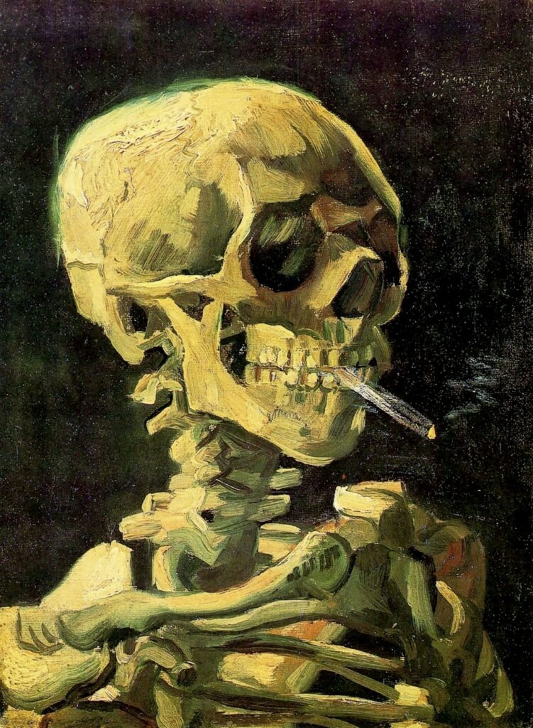 Vincent van Gogh : autoportrait d'Halloween. Vincent van Gogh, Skull with burning cigarette, 1885