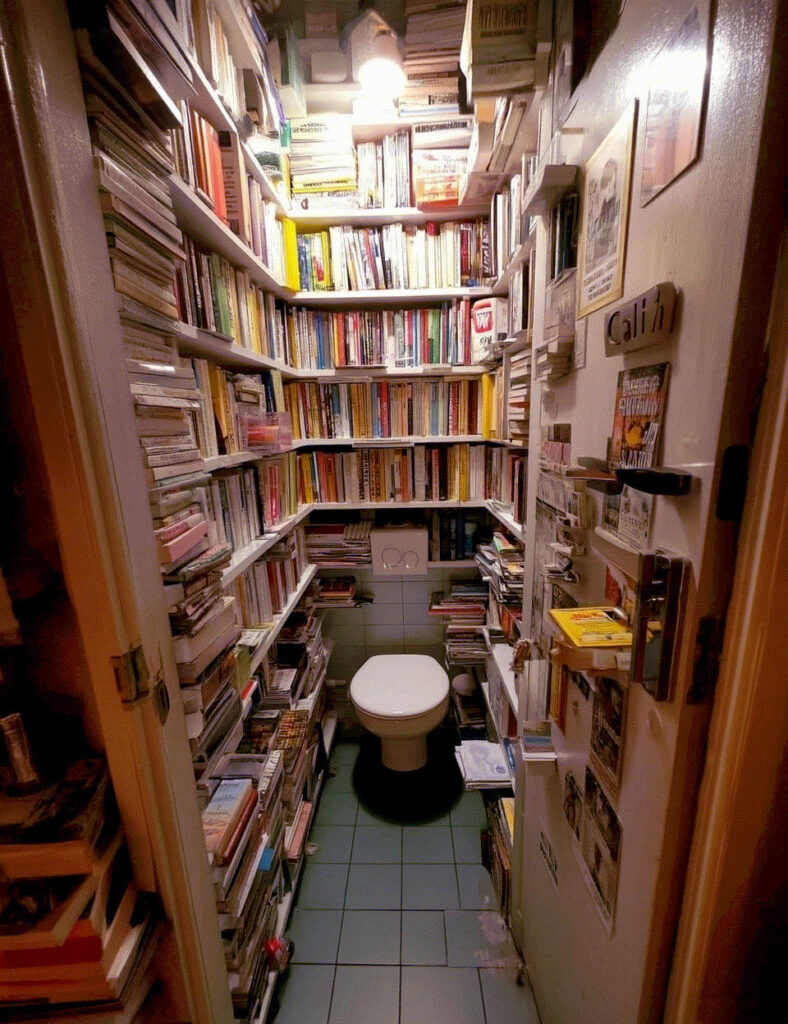 WC aménagé en bibliothèque