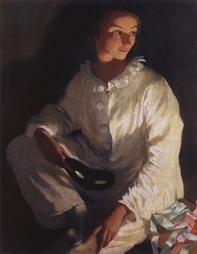 autoportrait d'une jeune femme en Pierrot