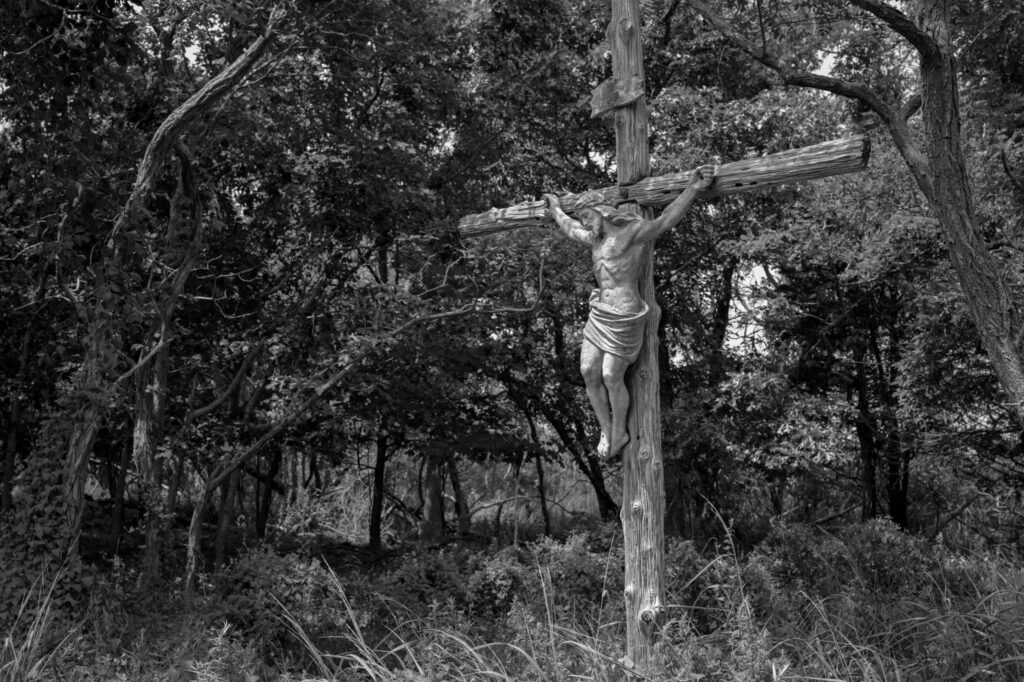 Jésus en croix dans les bois