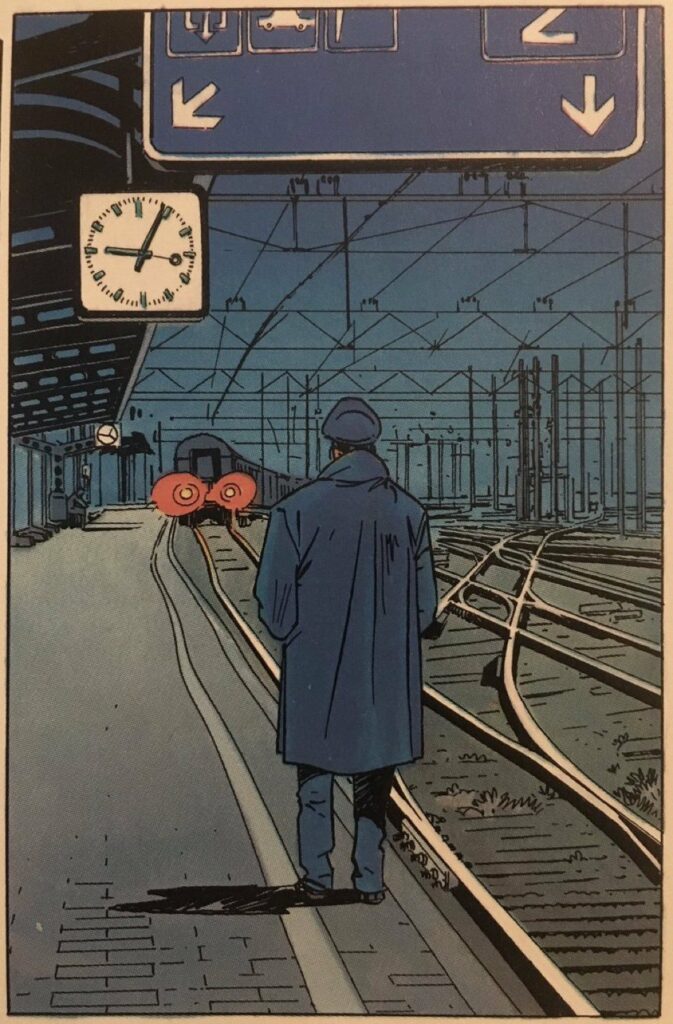 Emmanuel Macron, sur le quai de la gare, regardant avec émotion s'éloigner le train qui emporte Mme Dati vers un avenir radieux