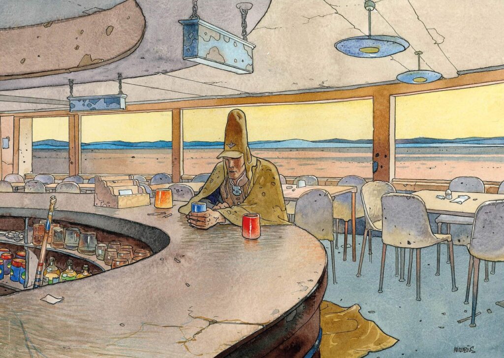 le cowboy "ouvert au dialogue" à la table des négociations dans un bar désert