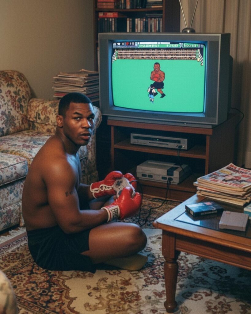 le plus jeune boxeur de la catégorie poids lourds à avoir remporté un titre mondial, à 20 ans, jouant dans son salon avec des gants de boxe à un jeu vidéo à son image