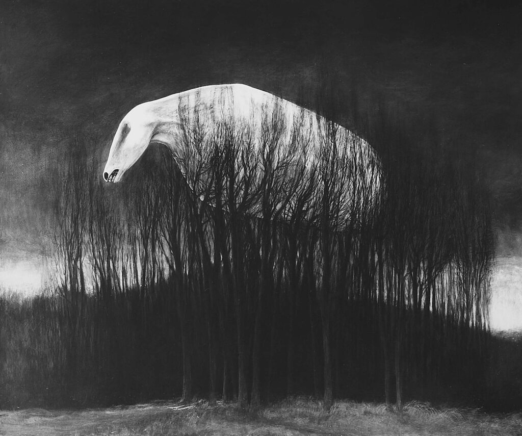 le fantôme du cheval dans le petit bois sur la colline