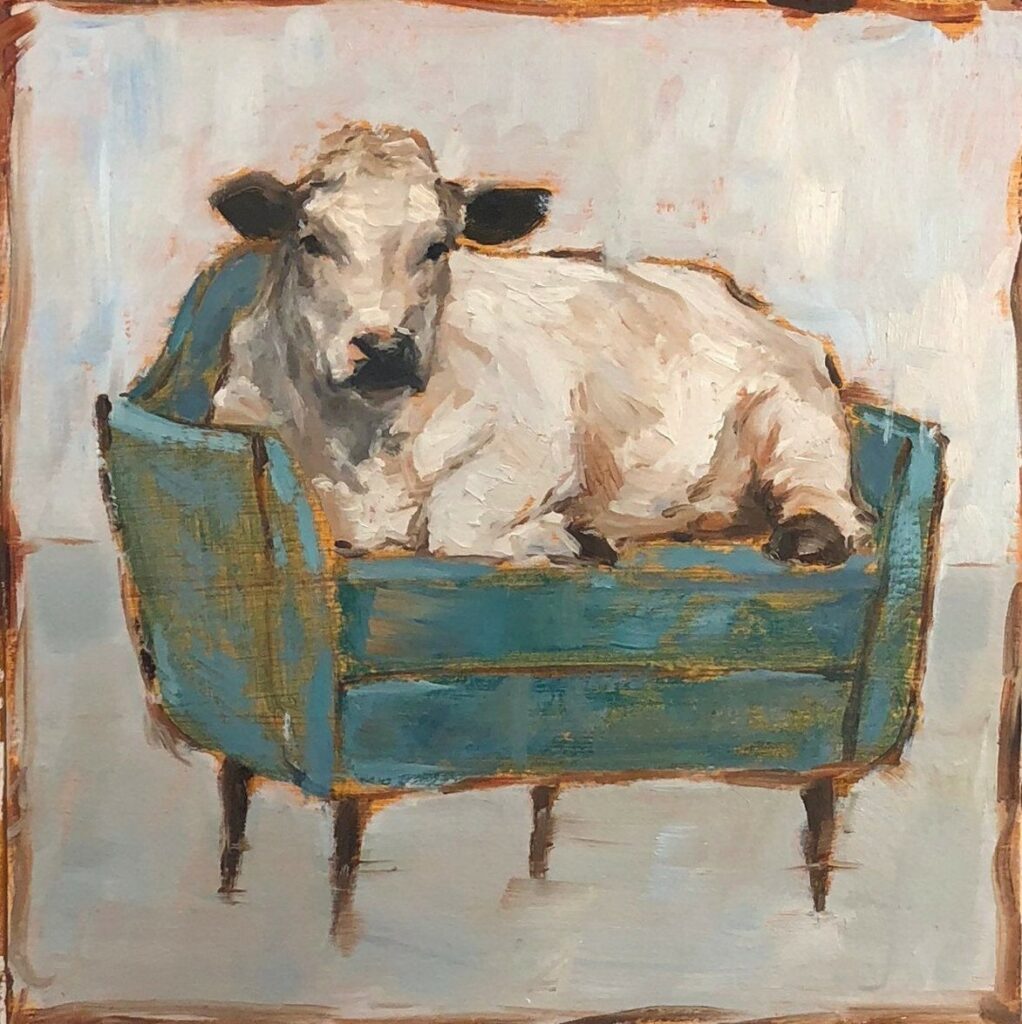 confidences d'une vache restée à la maison sur son fauteuil