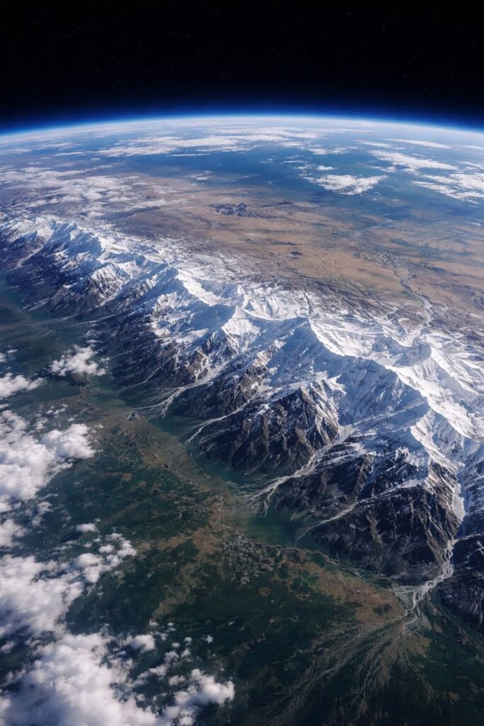 la chaîne de l'Himalaya sur la terre ronde photographiée de la station spatiale internationale placée en orbite terrestre basse 