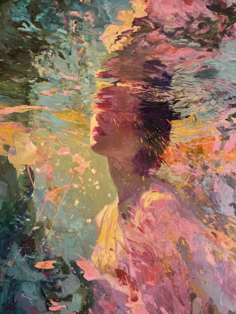 une femme émergeant dans le soleil levant